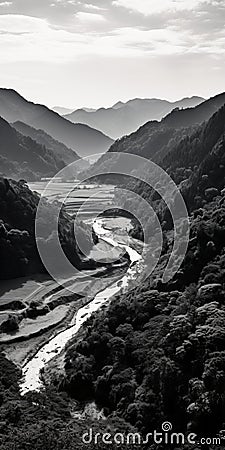 Stunning Black And White Japan Mountains Landscape: A National Geographic Style Photo Stock Photo