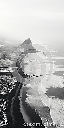 Aerial Abstractions: Black And White Photo Of Iceland's Coastal Road Stock Photo