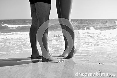Monochrome photography. The romantic journey of this couple at sea. Vacation on the island together. Stock Photo