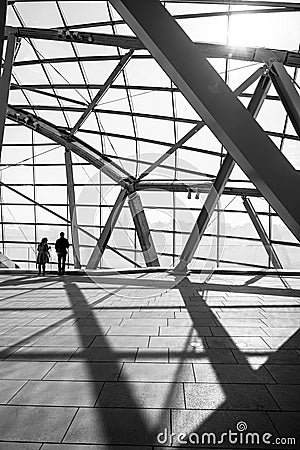 Black and white photography - beams and shadows - modern architecture - Paris Editorial Stock Photo