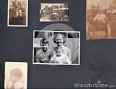 Black and white photos from a family photo album 1940s, 1950s Editorial Stock Photo