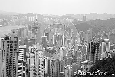 Black and white picture city Hongkong China Editorial Stock Photo