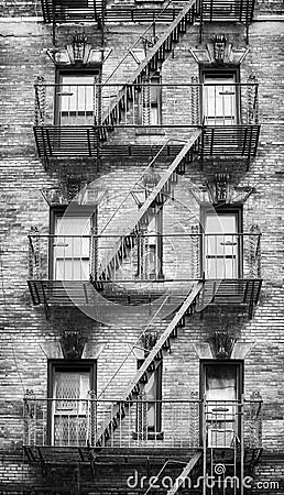 Black and white picture of fire escapes, New York City. Stock Photo