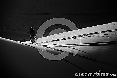 Young woman in the Sahara desert. Editorial Stock Photo