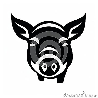 Black And White Pig Icon: Avacadopunk Stencil-like Design Stock Photo