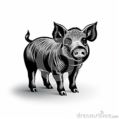 Black And White Pig Illustration With Clean And Sharp Inking Cartoon Illustration