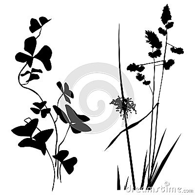 Black and white Plants silhouettes collection Vector Illustration