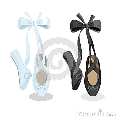 Black and white pointes female ballet shoes on white background. Vector Illustration