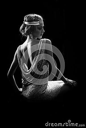 Black and white portrait of 20s woman Stock Photo