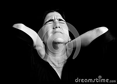 Black and white portrait of a stressed woman Stock Photo