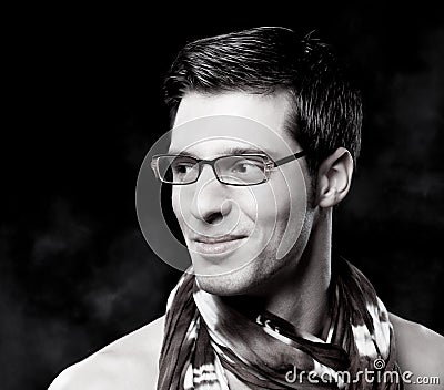 Black and white portrait of trendy attractive man Stock Photo