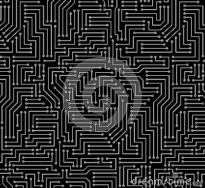 Black and White Printed Circuit Board Vector Illustration