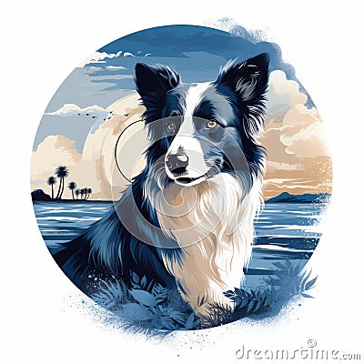 Dreamlike Beach Portrait Of A Grey And White Border Collie Stock Photo