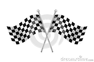 Black and white race flag for start and finish on rally road. Checkered waving flags for winner of motocross, car race. Sport Vector Illustration
