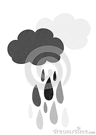 Black and white raining clouds; isolated clipart on white background Stock Photo