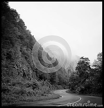 Black and white rainy road Stock Photo