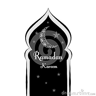 Black and white Ramadan greetings background. Ramadan Kareem means. Mosque. Vector illustration Vector Illustration