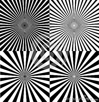 Black And White Ray Star Burst Background Set. Vector Vector Illustration