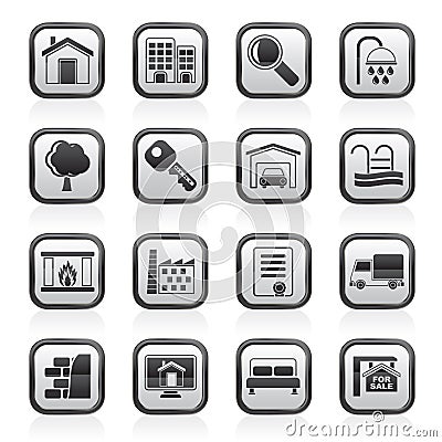 Black and white real Estate Icons Vector Illustration