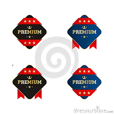 Black And White Rectangle Premium Labels With Starred Red Ribbon Stock Photo