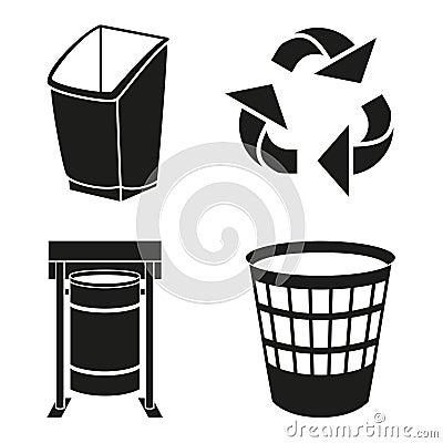 Black and white recycling garbage silhouette set Vector Illustration