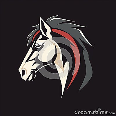 Percheron Horse Head Logo Designer On Black Background Cartoon Illustration