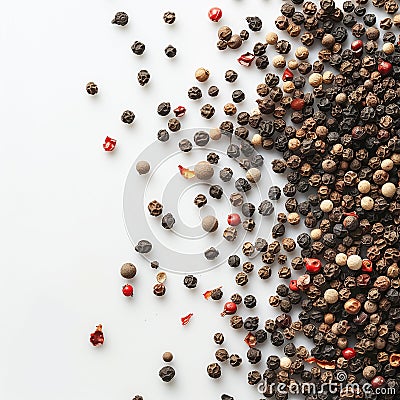 Black, white and red peppercorns on a white background. Stock Photo
