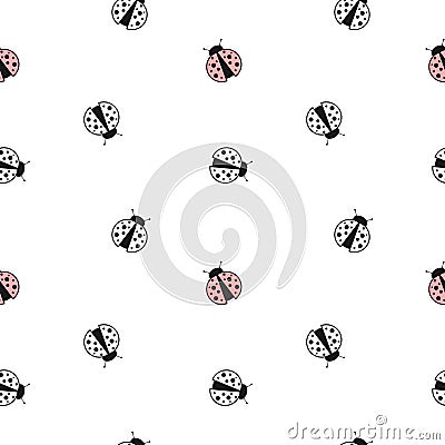 Black white and red seamless pattern background illustration with cute lovely ladybug Vector Illustration