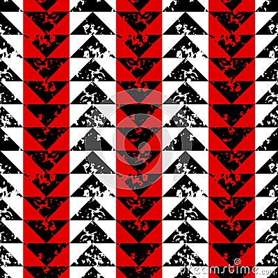 Black white and red sponge print triangles geometric grunge seamless pattern, vector Vector Illustration