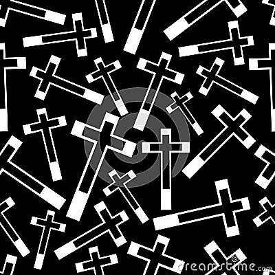 Black and white religion cross seamless dark pattern eps10 Vector Illustration