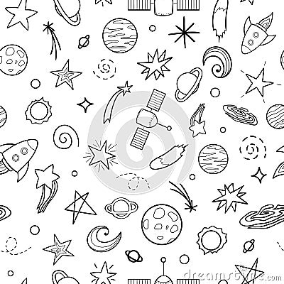 Vector seamless pattern of space objects Vector Illustration