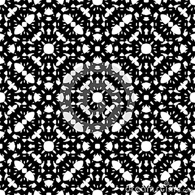 Black & white repeat ornamental texture, monochrome seamless pattern Vector Illustration