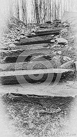 Black and white rock stairs Stock Photo