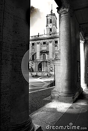 Black and white of Rome campidoglio the place Major`s building Stock Photo