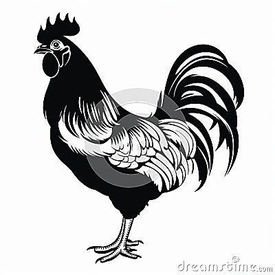 Black And White Rooster Graphic: Distinctive Character Design Cartoon Illustration