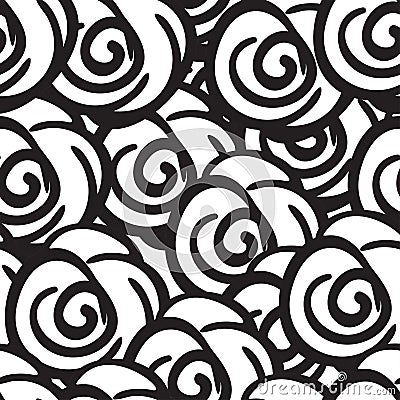 Black and white rose flowers seamless digital hand drawn ink pattern. Poster with different doodles for fabric, wrapping Vector Illustration