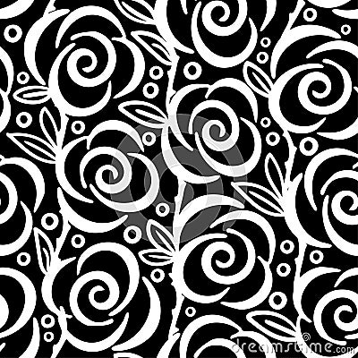 Black and white rose flowers seamless digital hand drawn ink pattern. Poster with different doodles for fabric, wrapping Vector Illustration