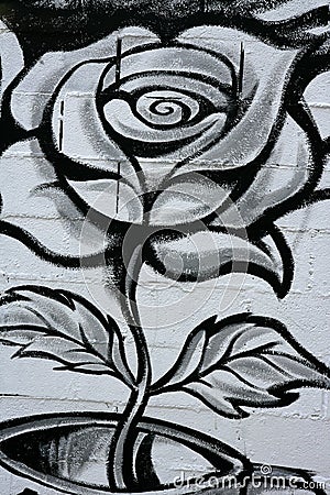 Black and white rose street graffiti detail Editorial Stock Photo