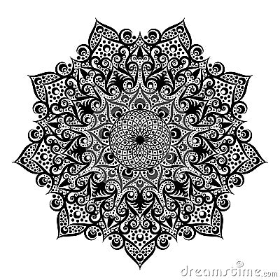 Black and white round circle lace pattern mandala. Vector illustration. Vector Illustration