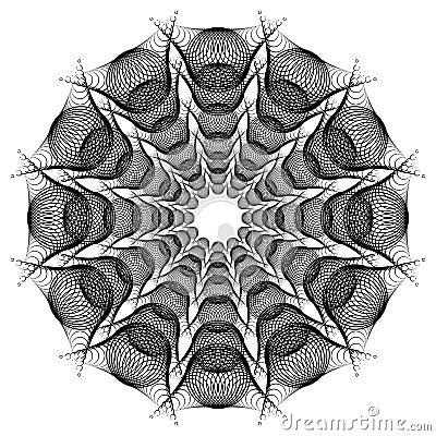 Black and white round guilloche elenent. Raster clip art. Stock Photo