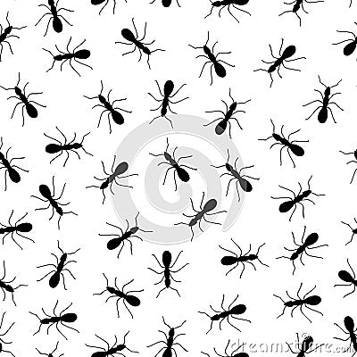 Black and white running ants pattern Vector Illustration