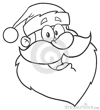 Black And White Santa Claus Face Classic Cartoon Mascot Character Hand Drawing Vector Illustration