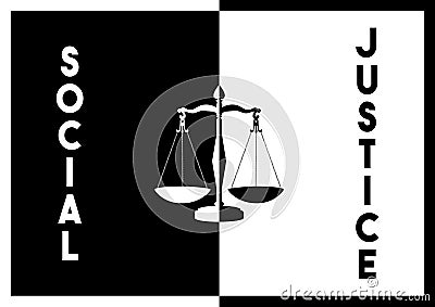 A black and white scales illustration logo design to symbolize balance, law and the concept of social justice Cartoon Illustration