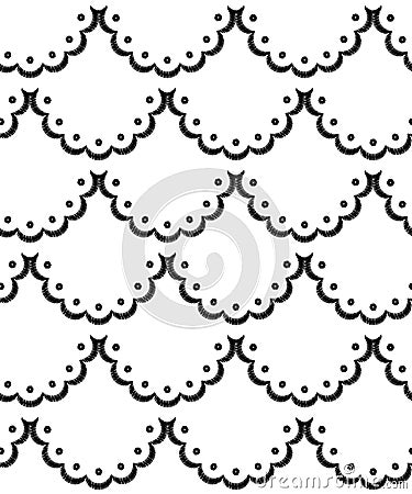 Black and white scalloped lacy edge embroidery, seamless pattern, vector Vector Illustration