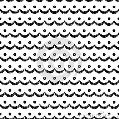 Black and white scalloped lacy edge embroidery, seamless pattern, vector Vector Illustration