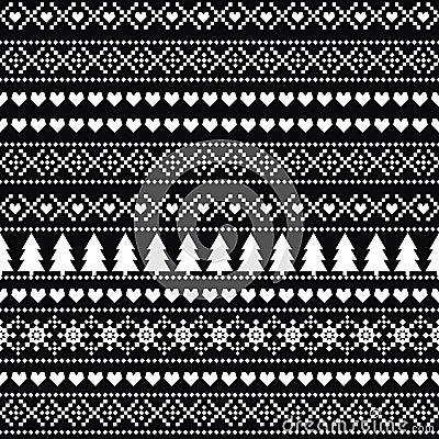 Black and white seamless Christmas pattern - Scandinavian sweater style. Vector Illustration