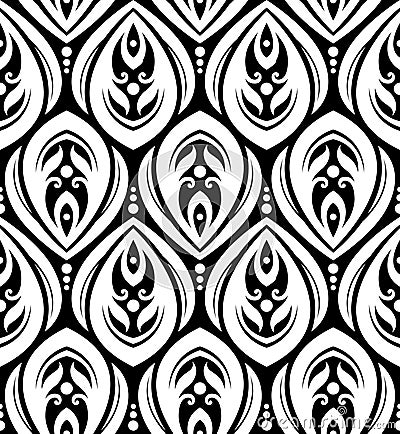 Black and white seamless floral pattern Vector Illustration