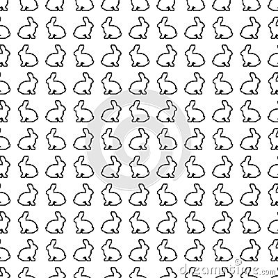 Black-and-White Seamless Pattern Background of Rabbit Outline Silhouettes. Vector Illustration