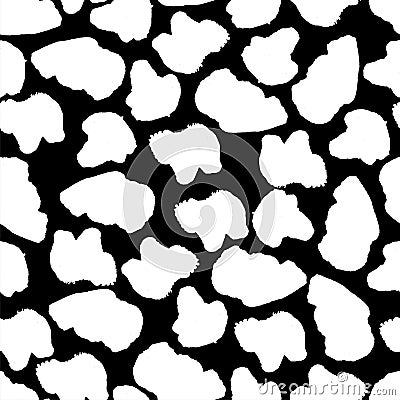 Black and white seamless pattern with blots. Animal print. Cow texture. Endless abstract background with simple elements. Vector Vector Illustration