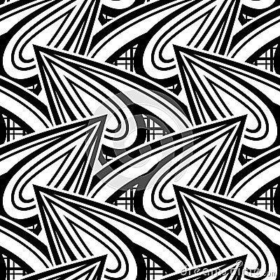 Black and White Seamless Pattern with Ethnic Motifs Vector Illustration
